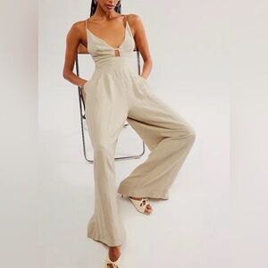 Free People Emma Linen Jumpsuit Alfalfa XS/S